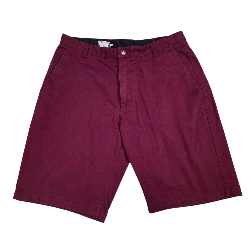 Volcom Corpo Class Chino Shorts Mens 36 Burgundy Maroon Skate Surf Flat Front